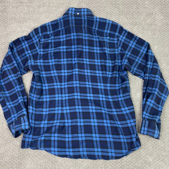 Eton Flannel Shirt Large 42 16.5 Blue Contemporary Fit Lightweight Plaid Indigo - Picture 4 of 13